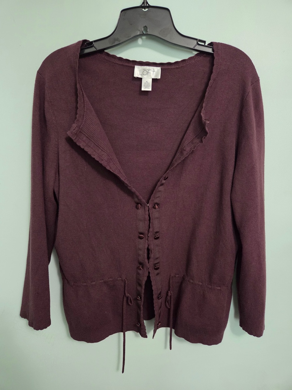 LOFT Plum Tie-Front Cardigan Sweater
